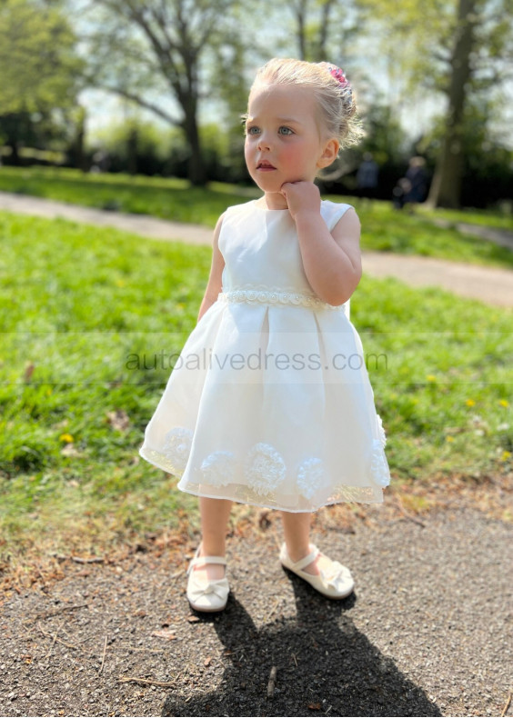 Ivory Organza Knee Length Cute Flower Girl Dress